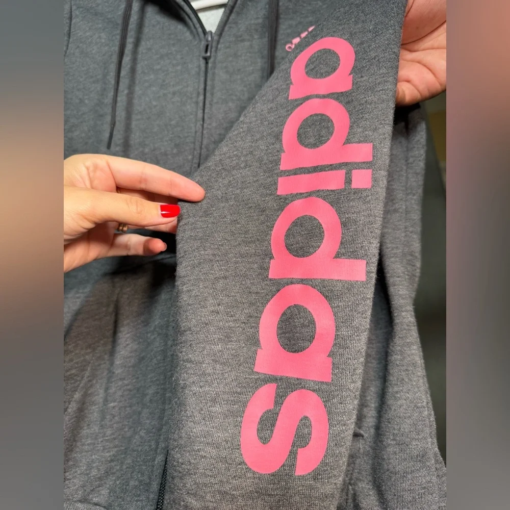 Adidas Gray Zip-Up Hoodie with Pink Accents - Picture 4 of 5